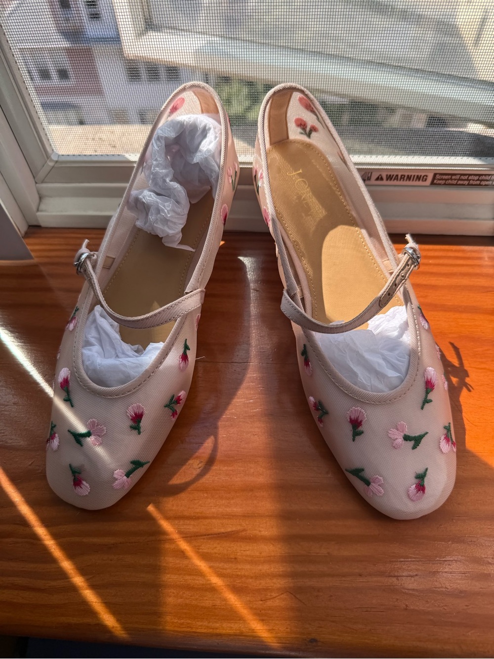 J. Crew Pink Embroidered Floral Mary Jane Flats